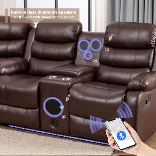 White PU Leather L-Shaped 9 Seater Reclining Sectional Sofa with LED Light G657191