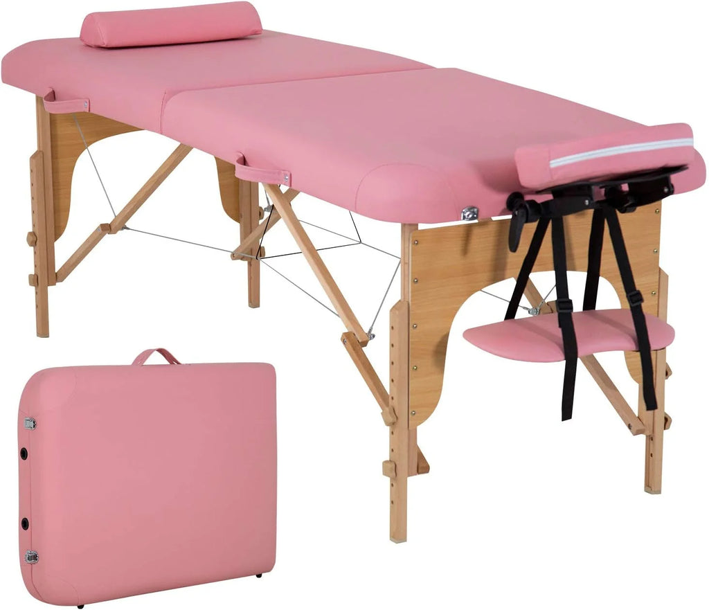 Portable Massage Table 73” L 28”W Height Adjustable with Bolsters Carry Case 2 Fold Black T385378