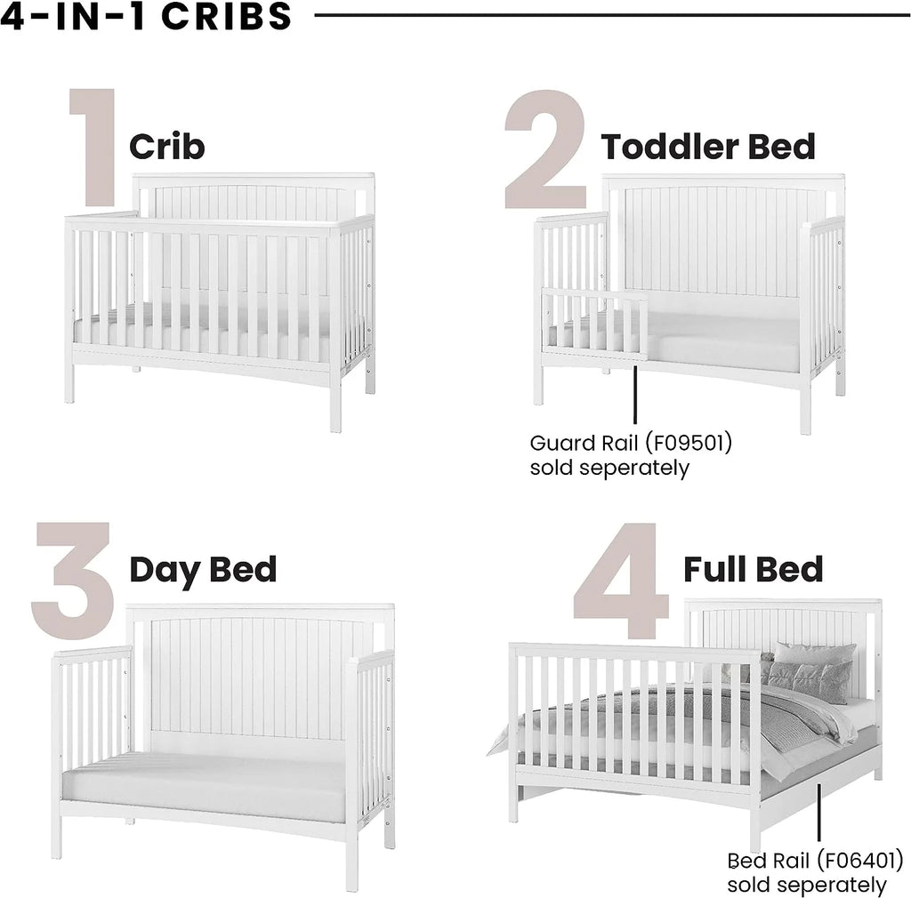 4-in-1 Convertible Crib, Matte White S920