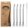 4pcs Stainless Steel Spoon Straws with Cleaning Brush L10660