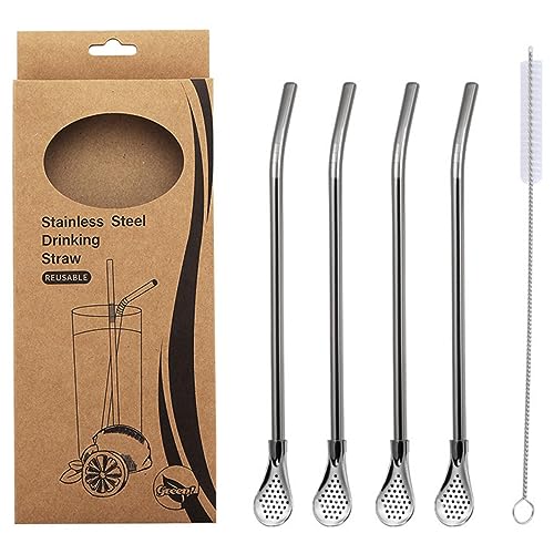 4pcs Stainless Steel Spoon Straws with Cleaning Brush L10660