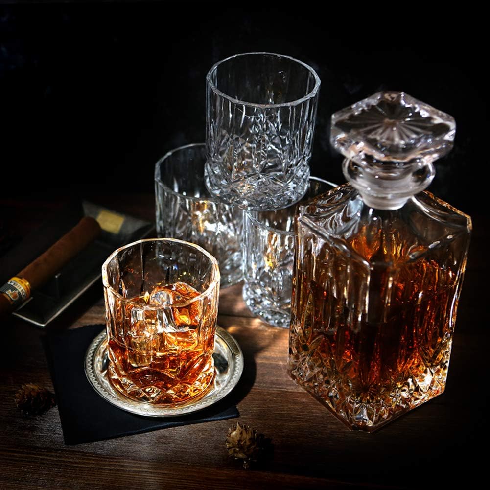 5PC Crystal Whiskey Decanter Set with 4 Glasses T861