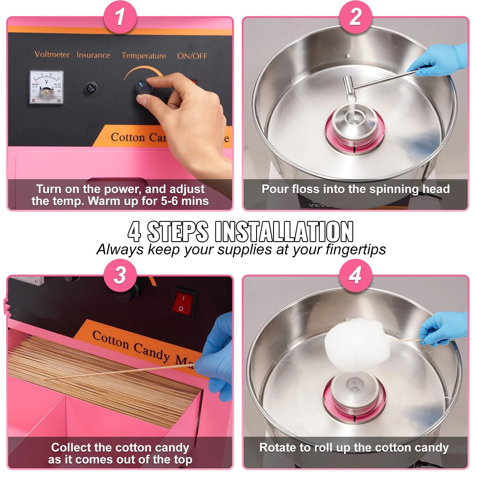 Pink 21 Inch Stainless Steel Cotton Candy Machine W79711