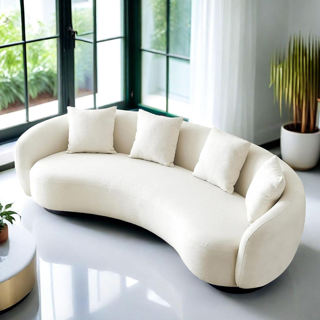 Teddy Fabric Curved Half Moon Sectional 4-Seat Sofa Couch with 4 Throw Pillows K769