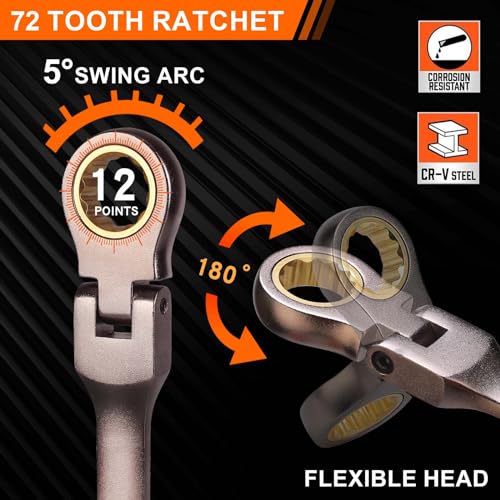 12pcs Flexible Ratchet Wrenches Set SAE 1/4” to 7/8” N401317