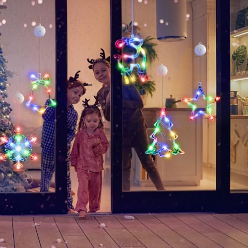 5Pack Christmas Window Lights with Timer, Battery Powered White LED Snowflake Decor U976