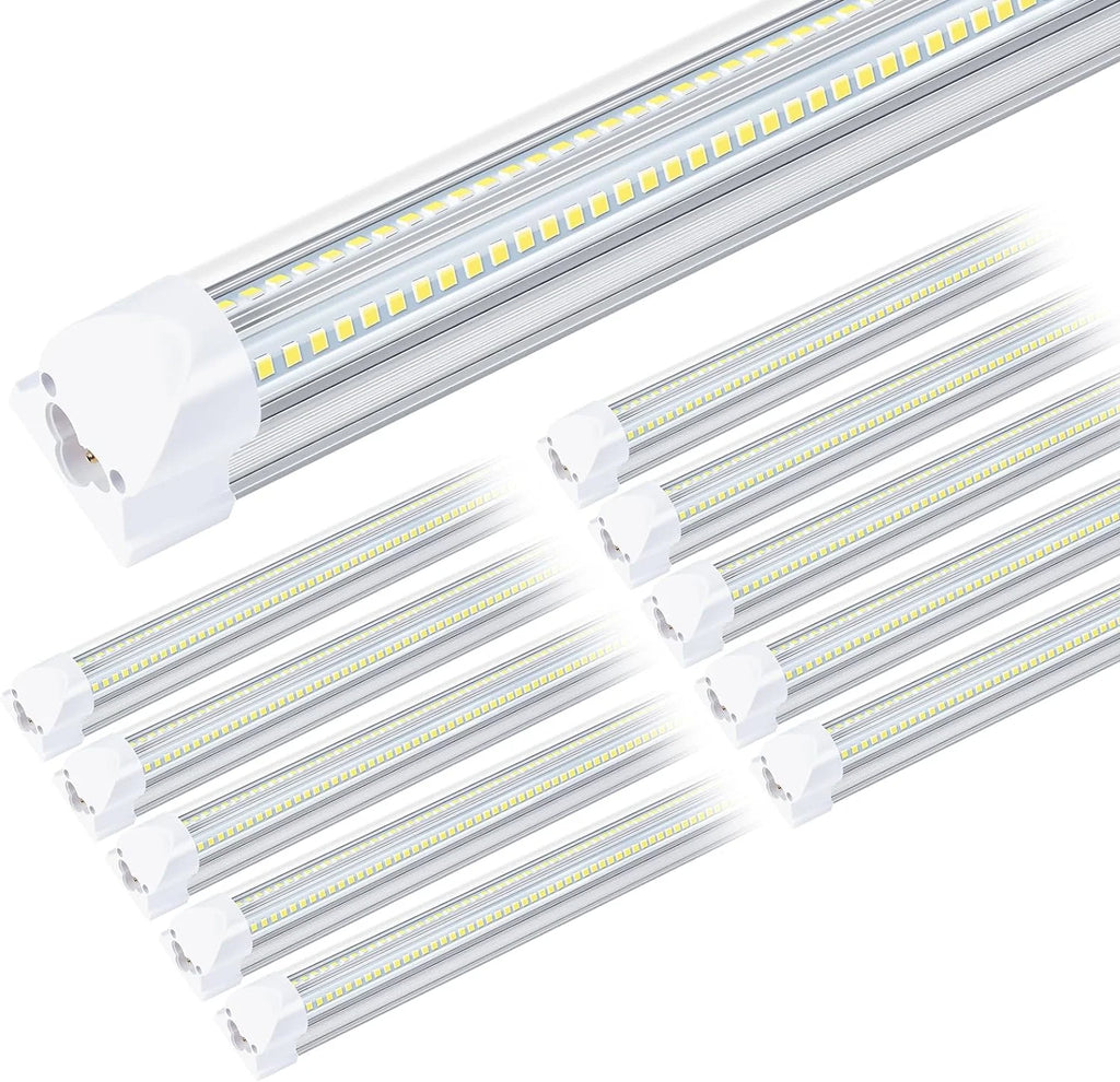 4FT 50W 7750Lumen 6000K Clear Cover V-Shape Linkable T8 LED Tube Light 10 Pack Y6798