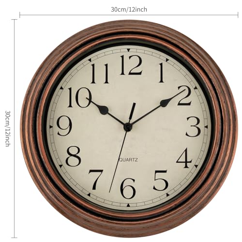 Retro Silent Non-Ticking Round Quartz Battery Operated Wall Clock 12 inch Bronze V950