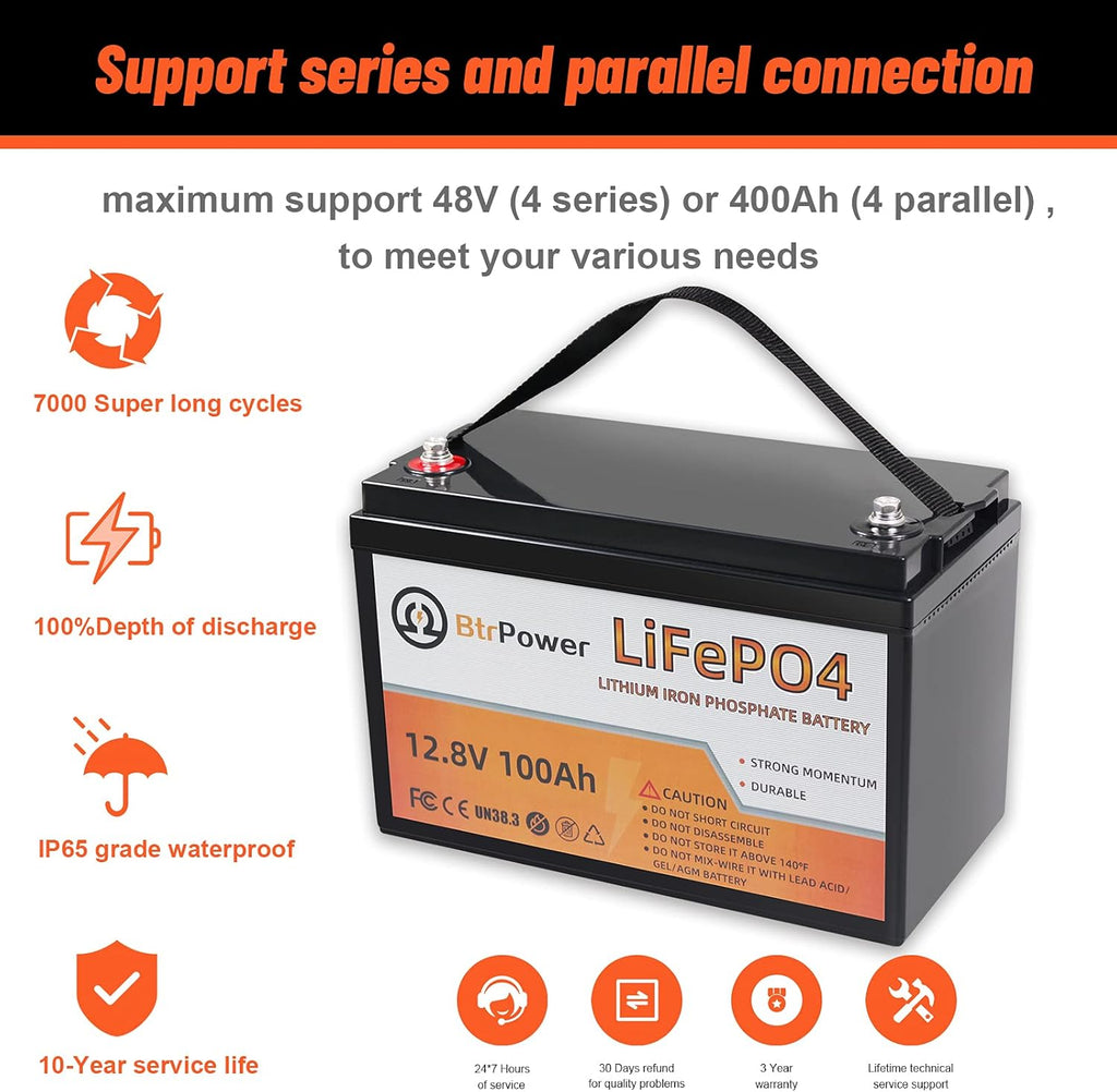 2 Pack 12V 100Ah LiFePO4 Deep Cycle Rechargeable Battery with 100A BMS Q533854