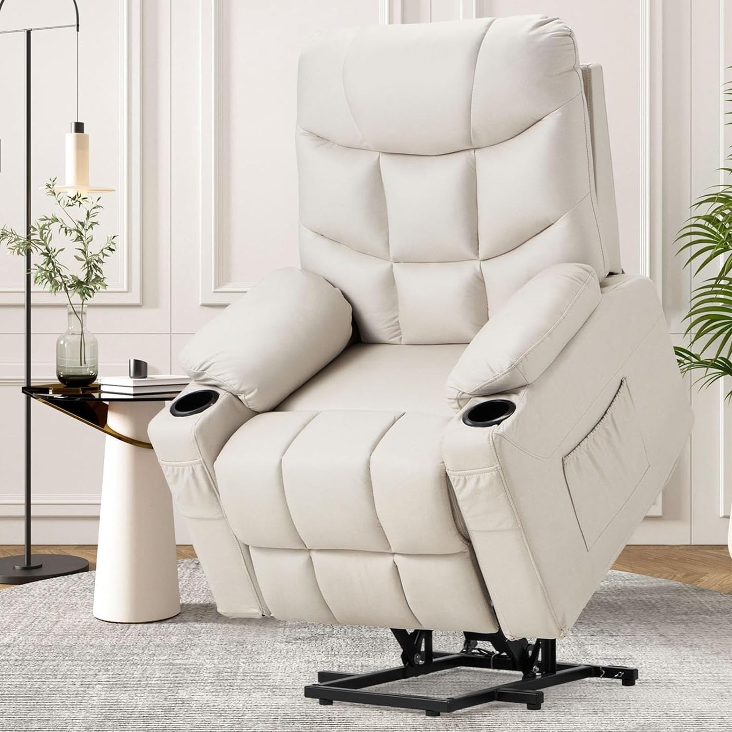 Dual Motor Power Lift Recliner Chair with Massage and Heat, Cup Holders Side Pockets N589
