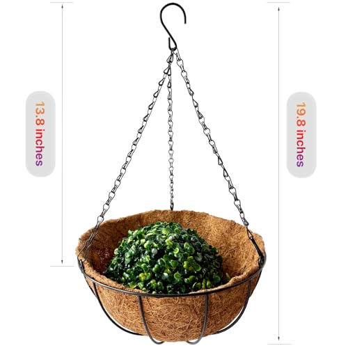 2 Sets Outdoor Artificial Flowers with 12" Hanging Basket, 24 Bunches of Faux Flowers with 2 Hanging Planters Yellow Orange L4566