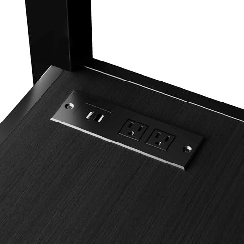 Black Full Size Metal Loft Bed with L-Shaped Desk and USB Port M21822