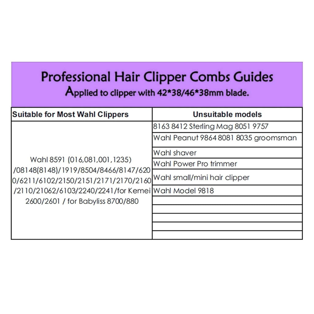 Hair Clipper Guards for Wahl Clippers from 1/8" to 1" E3586