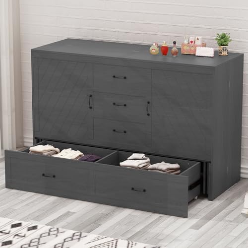 Queen Size Solid Wood Murphy Bed with Foam Mattress and 2 Storage Drawers Y745132