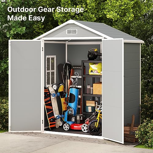 Grey & White 5x3 FT Outdoor Resin Storage Shed with Floor and Lockable Door B597303