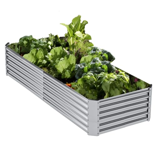 Silver 8×4×1ft Galvanized Metal Raised Garden Bed Planter Box 2PCS Y409