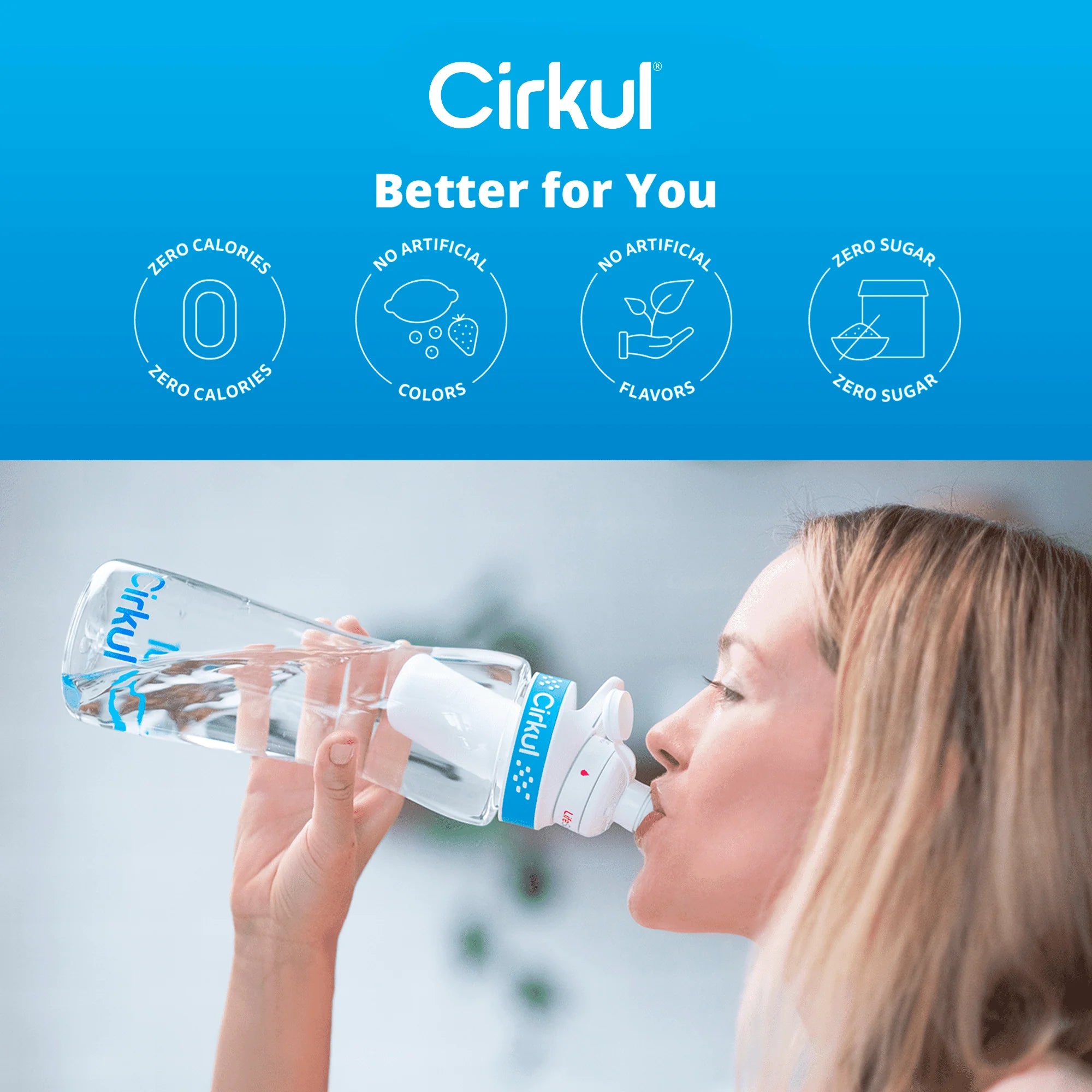 22oz Plastic Water Bottle Starter Kit with Blue Lid and 2 Flavor Cartridges O6655