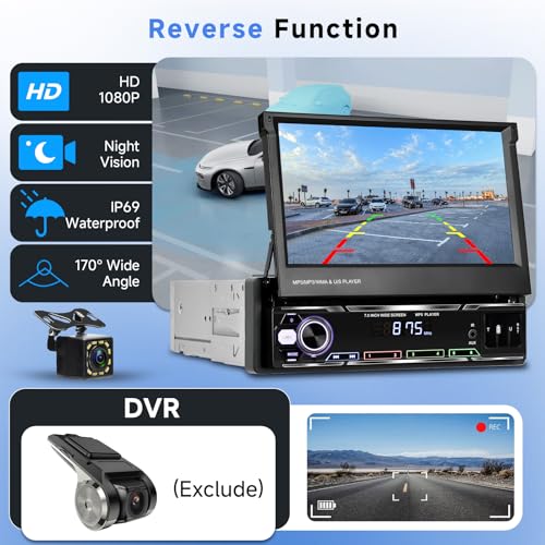 7" Flip Out Touchscreen Car Stereo with Wireless Carplay Android Auto Bluetooth AM/FM USB K540
