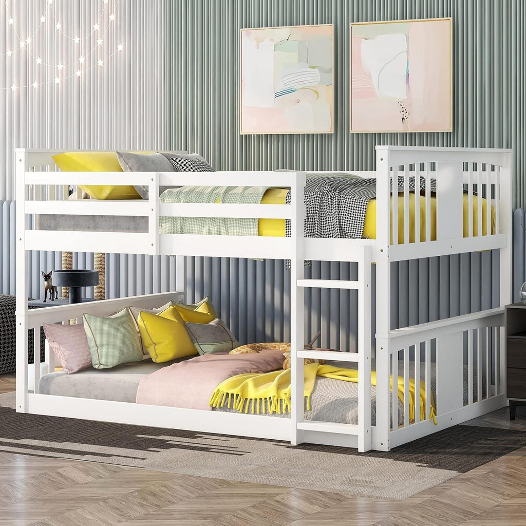 White Twin over Twin Low Bunk Bed Frame Wood R320
