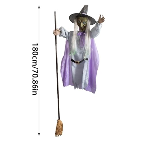 6FT Animated Flying Witch Halloween Decor with Scary Sounds and Lights J25368