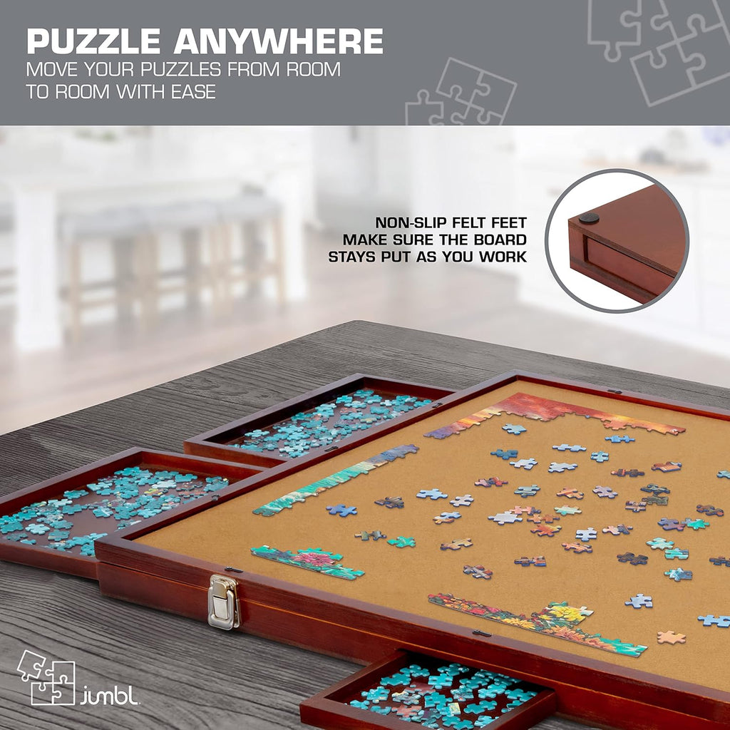 1500-Piece Tilting Puzzle Board with Felt Surface, 6 Removable Sorting Drawers, 27” x 35” Wooden Jigsaw Puzzle Table S949231