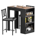 Gray Small Bar Table and Chairs Dining Set for 2 with Storage Shelves Z7025