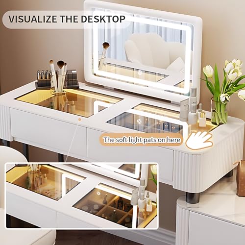 White 40" Solid Wood Vanity Table with Drawers U8464