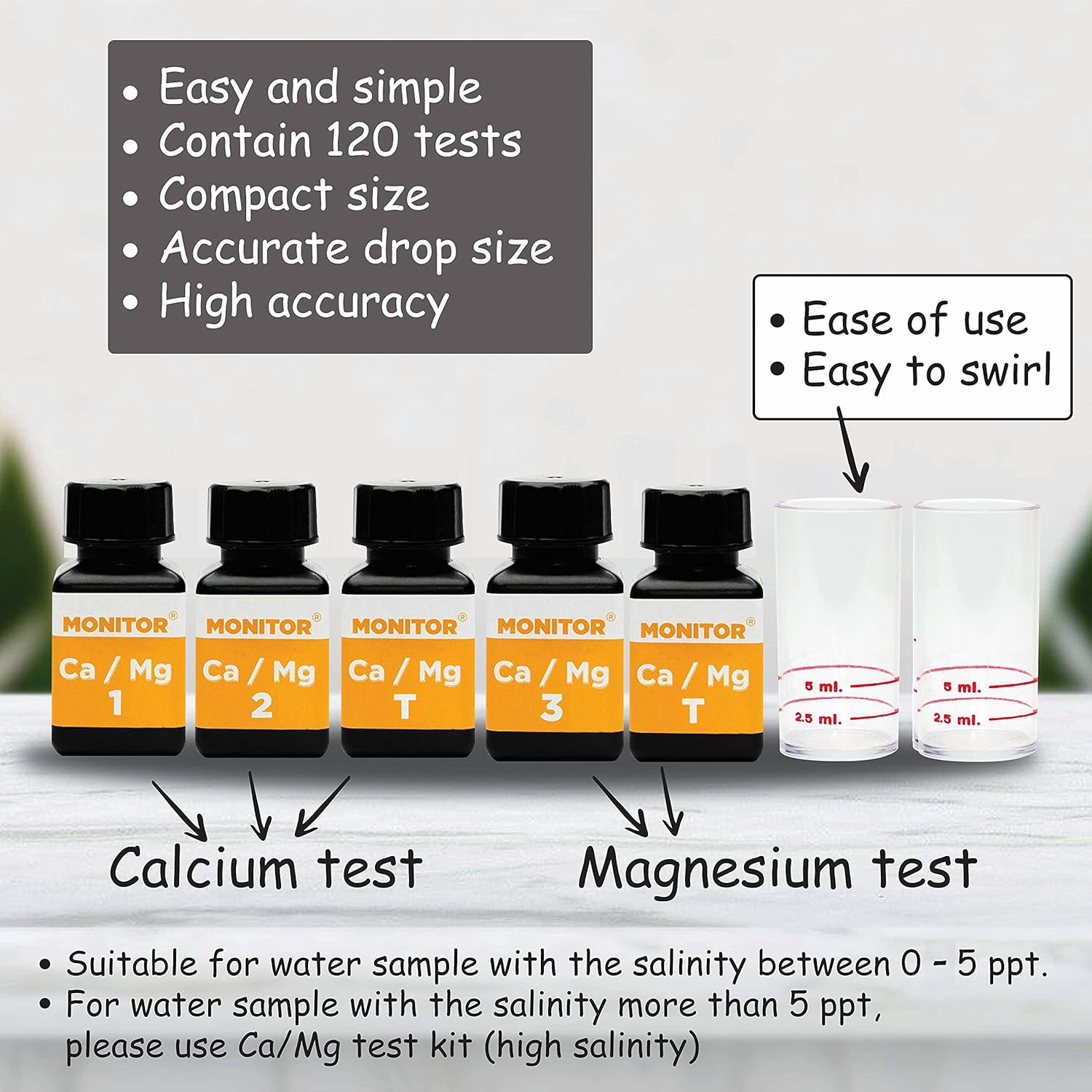 Monitor Calcium/Magnesium Low Salinity (0-5 PPT) Test KIT (120 Tests) G2642