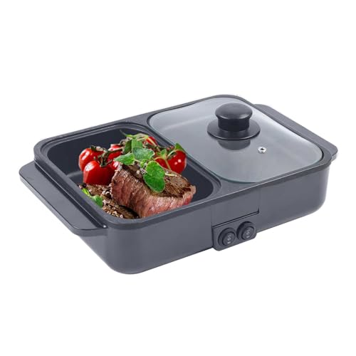 2 in 1 Portable Electric Non-Stick Hot Pot BBQ Grill Pan 110V 1200W Black E7859