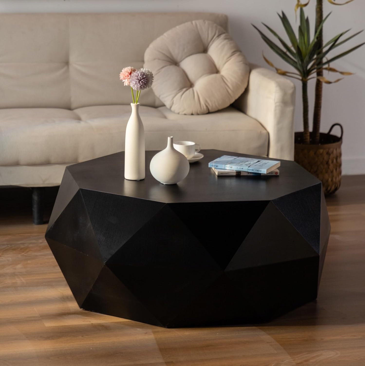 Black Round Wood Coffee Table K154