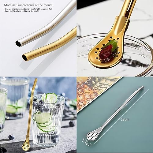 4pcs Stainless Steel Spoon Straws with Cleaning Brush L10660