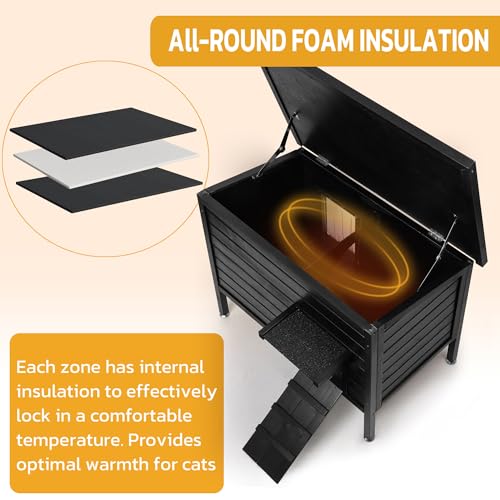Large Size 34.2" L*21.2" W*26.7" H Insulated Wooden Cat Shelter W6242