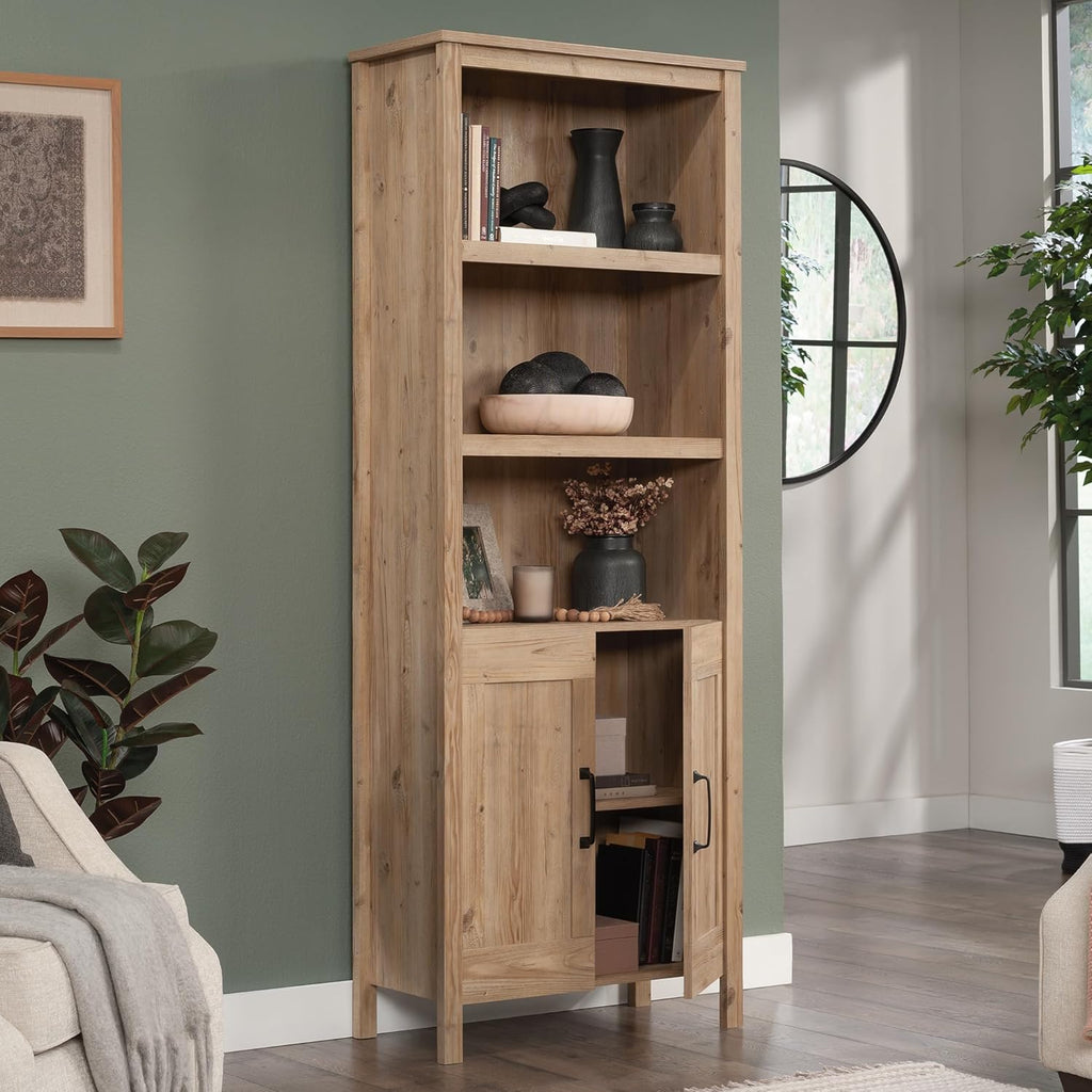 Khaki Pine Finish Bookcase with Doors U387400
