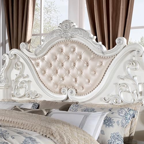 King-Size Wood 5-Piece Bedroom Set with Button-Tufted Headboard Y465550