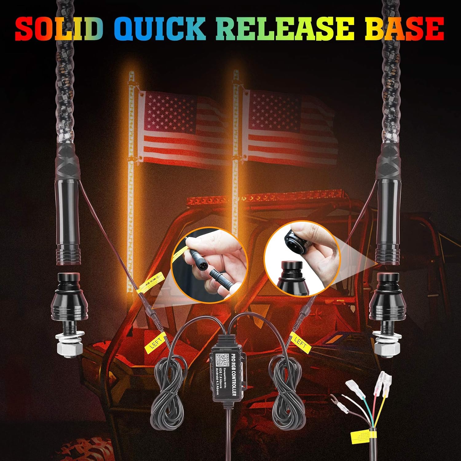 2pcs 3ft LED Whip Lights with Bluetooth U6795