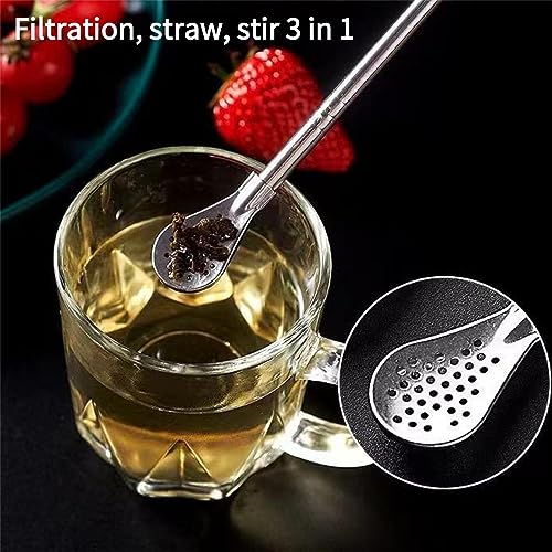 4pcs Stainless Steel Spoon Straws with Cleaning Brush L10660