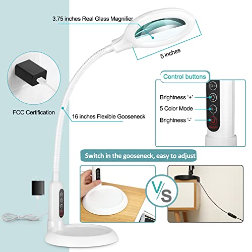 5X Magnifying Glass with Light and Clamp, Flexible Gooseneck LED Desk Lamp A198897