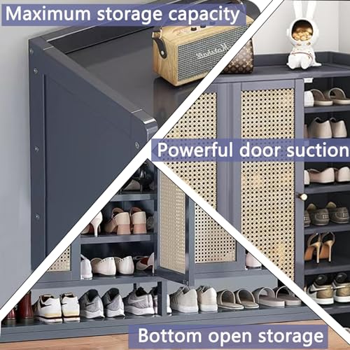 Grey 8 Tier Bamboo Shoe Cabinet with Doors W216