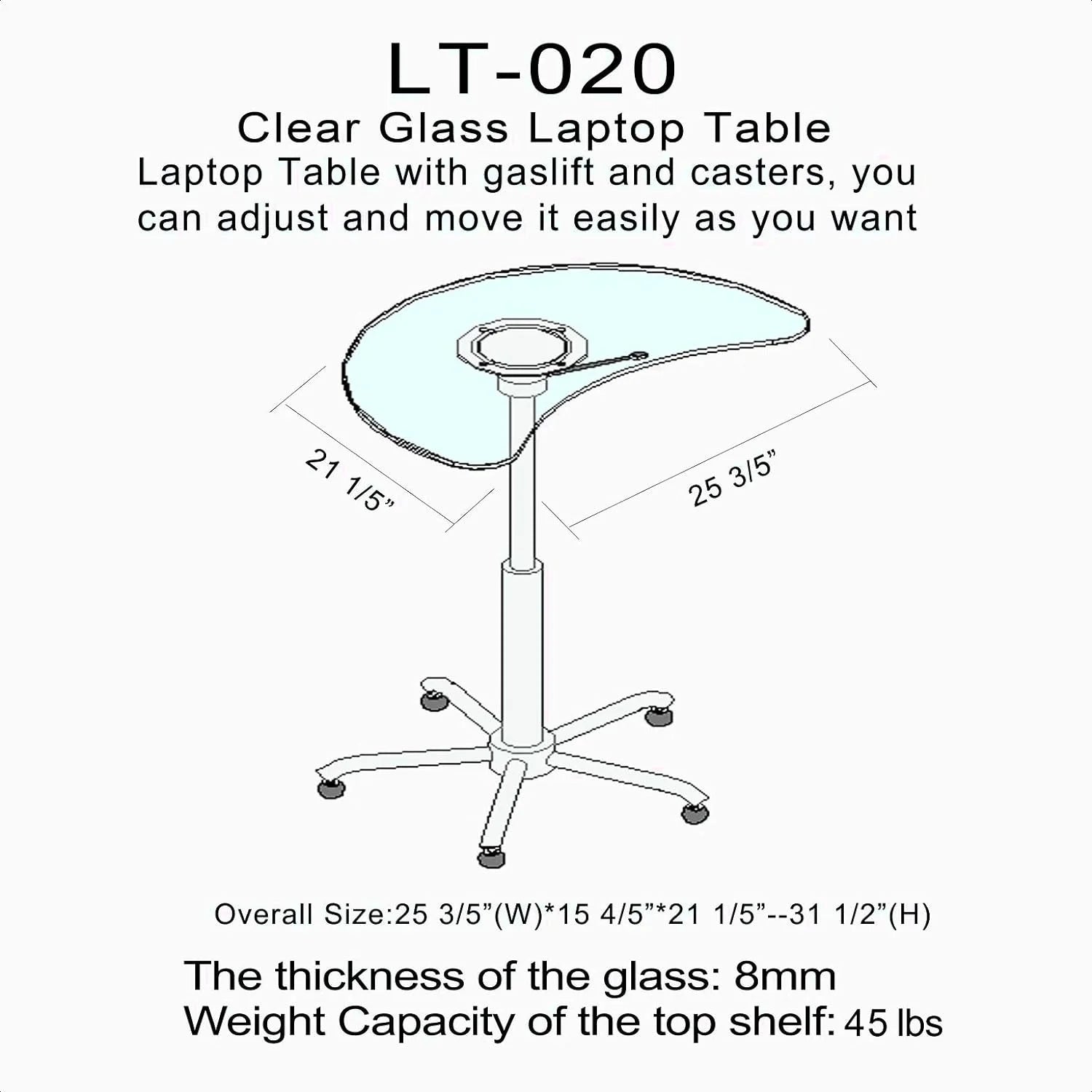 Oval Credenza Desk, Height Adjustable, 25.6'' W X 15.8'' D C5818