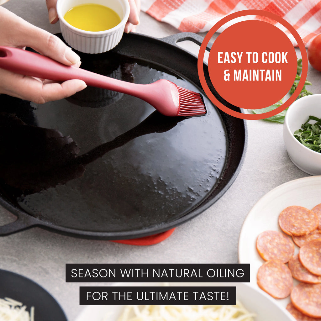 Black 12 in x 14 in x 1 in Cast Iron Baking Pizza Pan O698