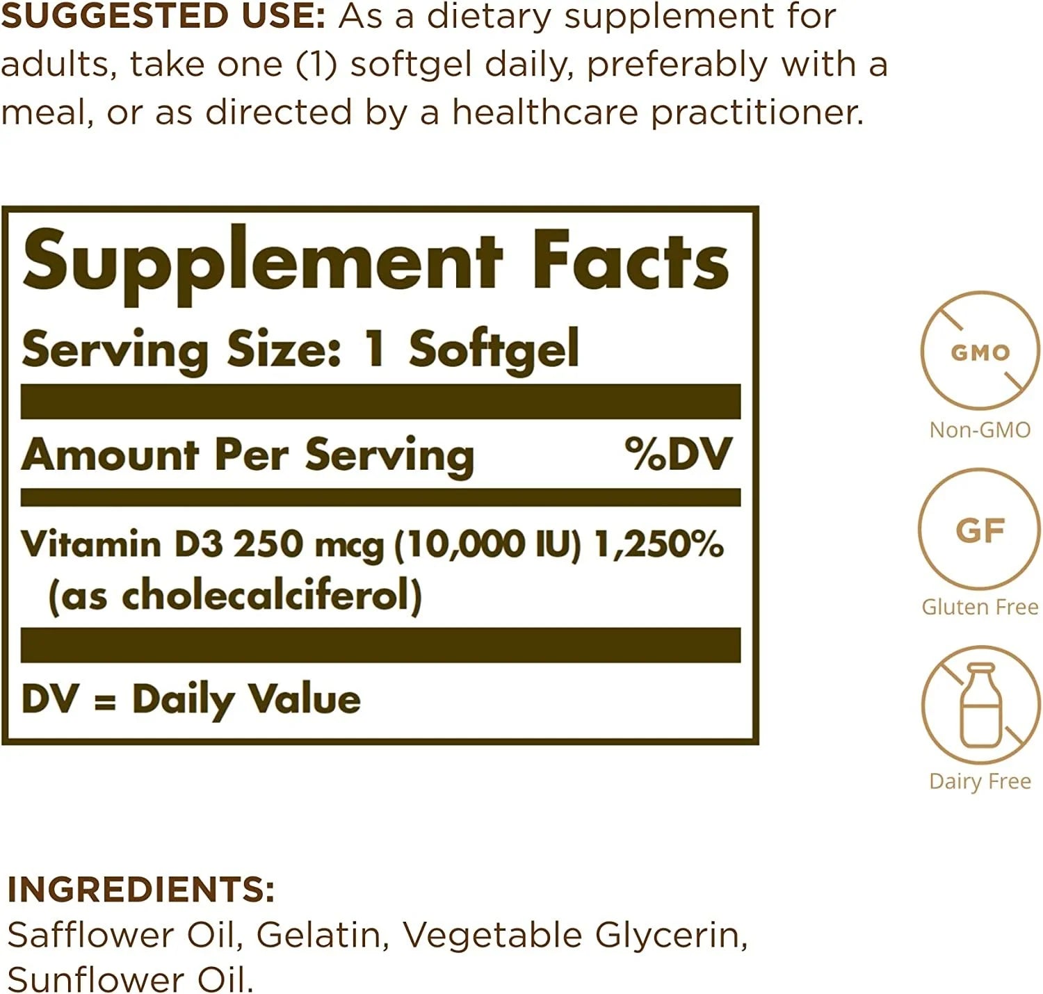 Vitamin D3 Cholecalciferol 250 MCG 10,000 IU 120 Count Pack of 2 U807