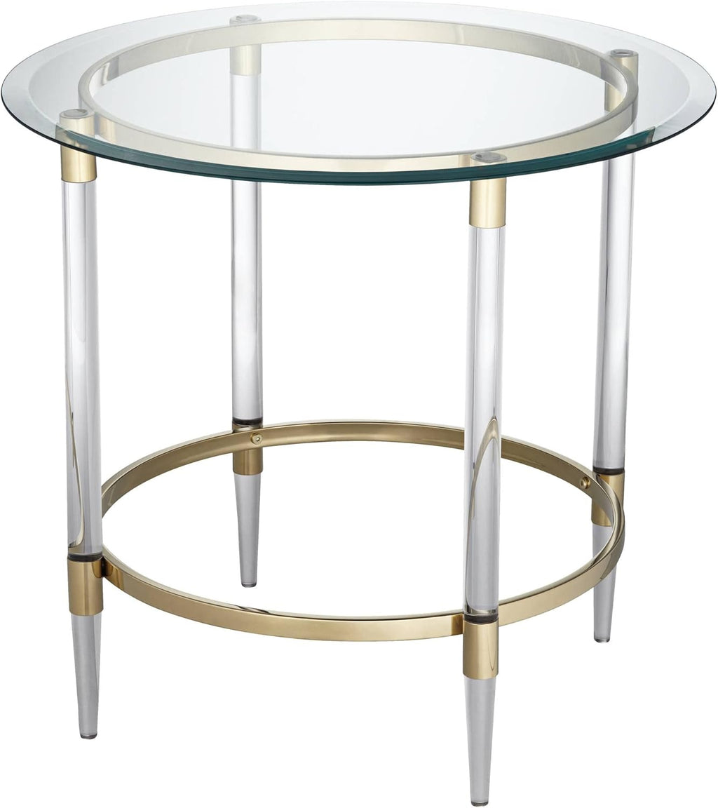 Clear Glass Round Side Table with Gold Rings J801728