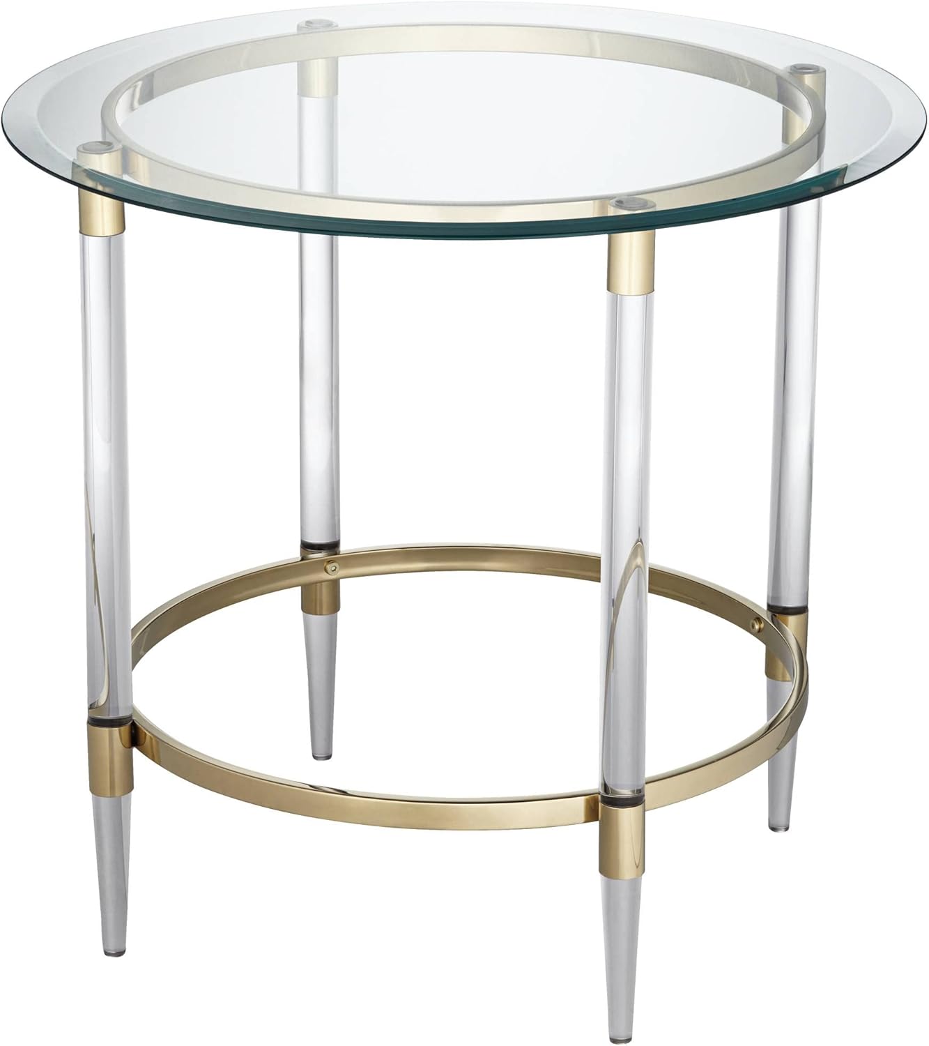 Clear Glass Round Side Table with Gold Rings J801728
