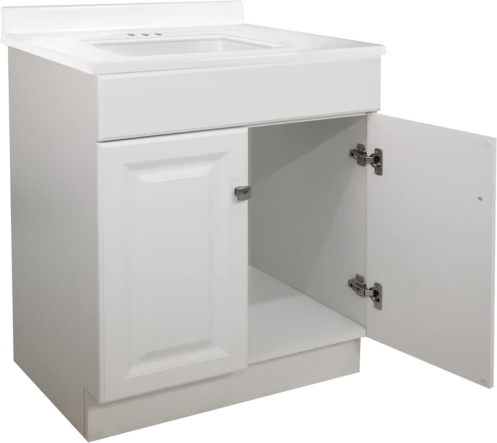 White 2-Door Bathroom Cultured Marble Vanity Top Y750073