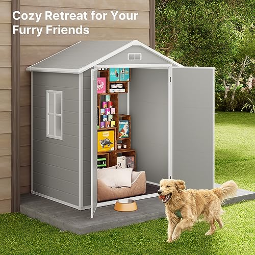 Grey & White 5x3 FT Outdoor Resin Storage Shed with Floor and Lockable Door B597303