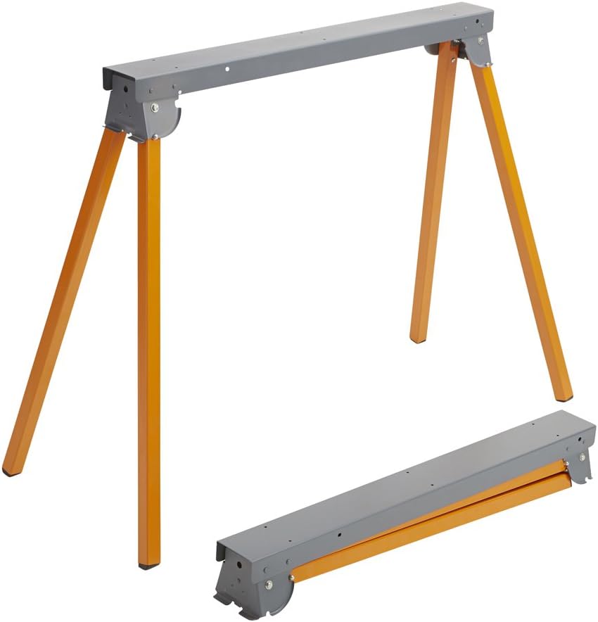 Orange Steel Folding Sawhorse Pair, 33-Inch Tall, 1000lb Capacity H63858