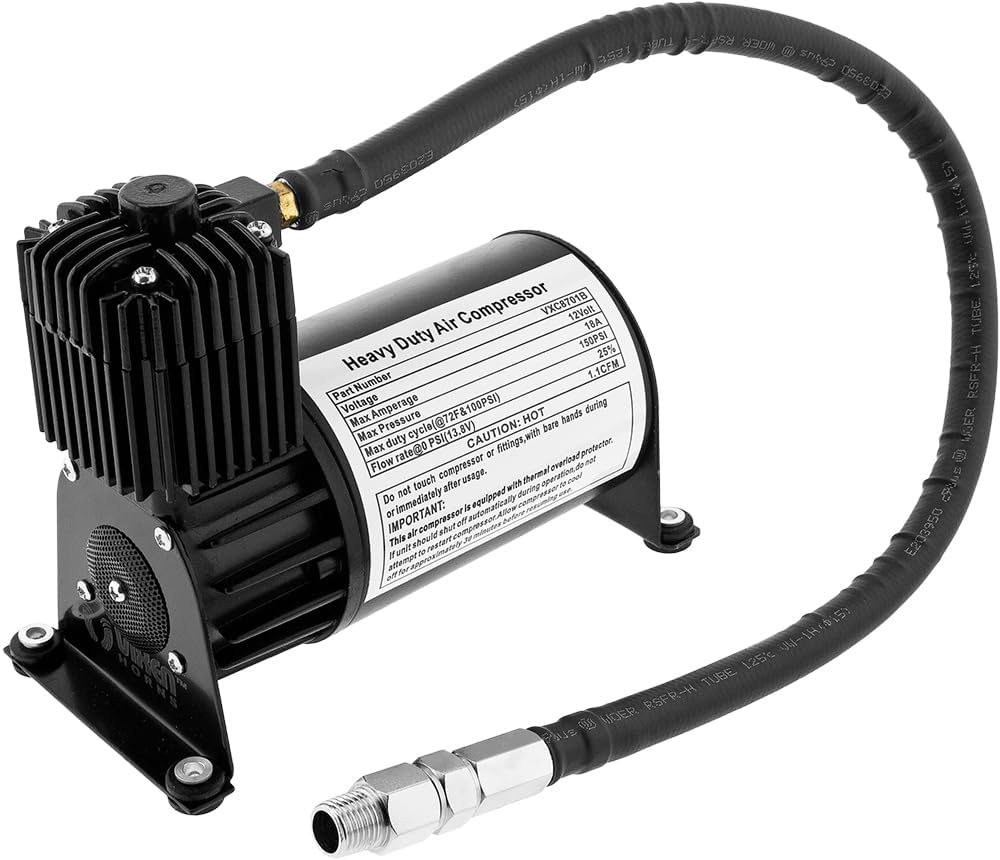 Train Horn Kit with 150psi Air Compressor, 1.5 Gallon Tank, 3 Trumpets E680441