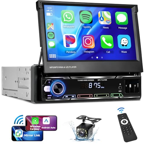 7" Flip Out Touchscreen Car Stereo with Wireless Carplay Android Auto Bluetooth AM/FM USB K540