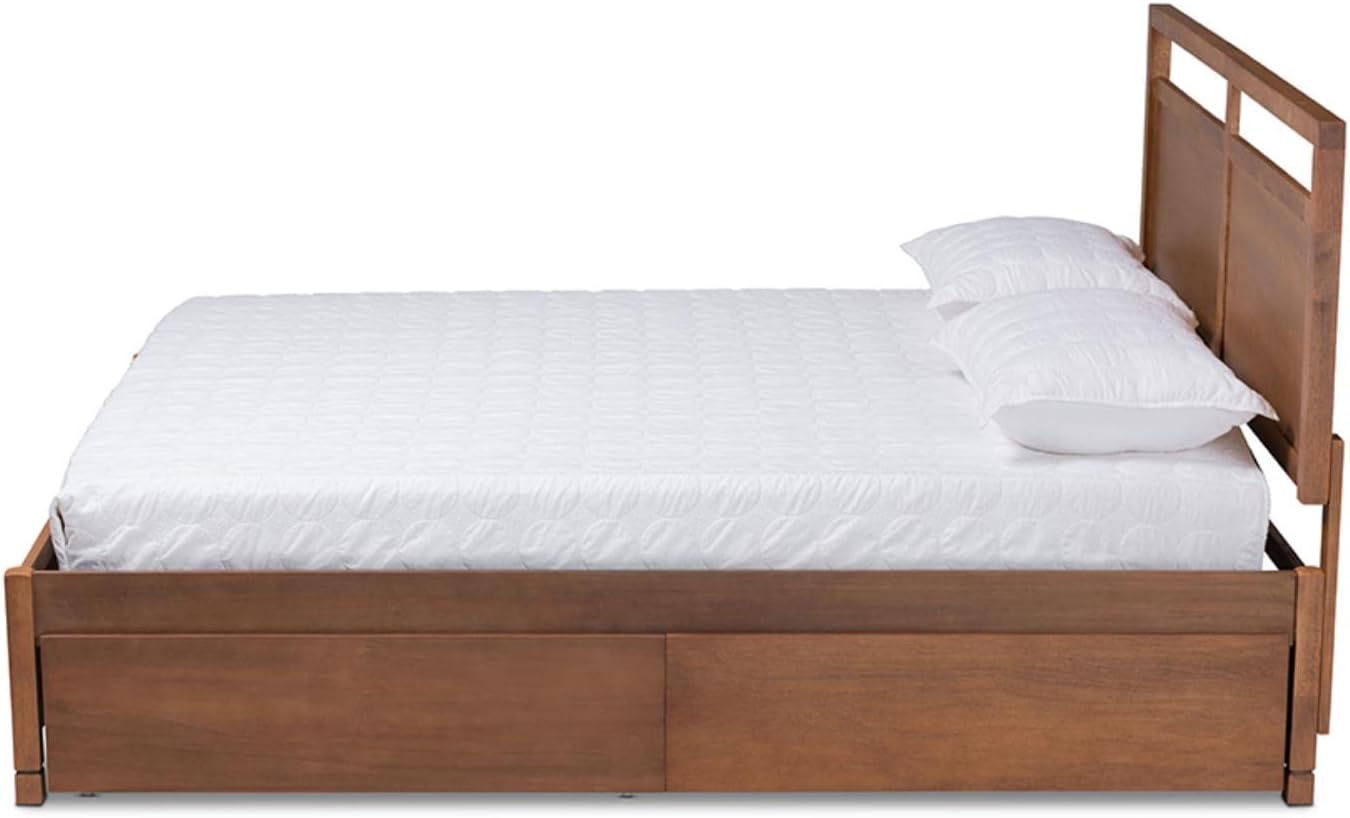 Walnut Brown Finished Wood Full Size 4-Drawer Platform Storage Bed I737