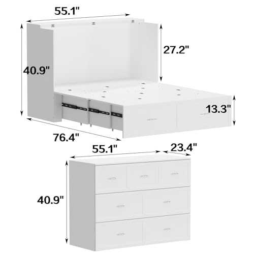 Queen Size White Murphy Bed with 1 Drawer P707697